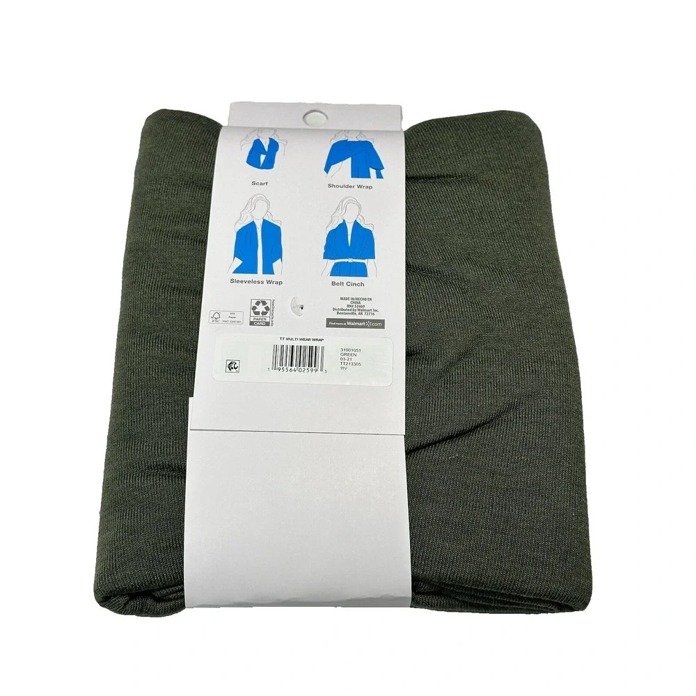 time & tru womens multi wear wrap shawl ONE SIZE osfm new with tags dark green‎